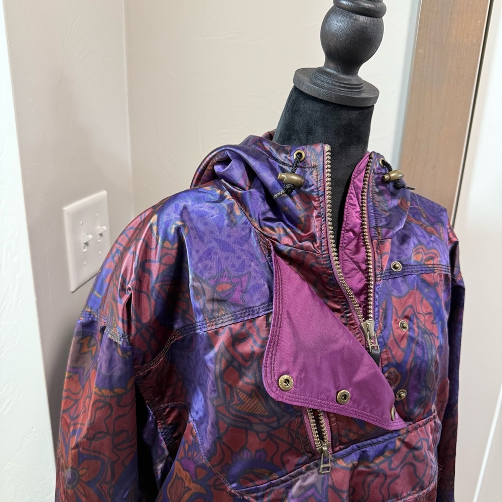 Vintage‎ 90's Obermyer Women's Ski Jacket Pink Red Floral Satin Windbreaker Coat - Picture 4 of 7